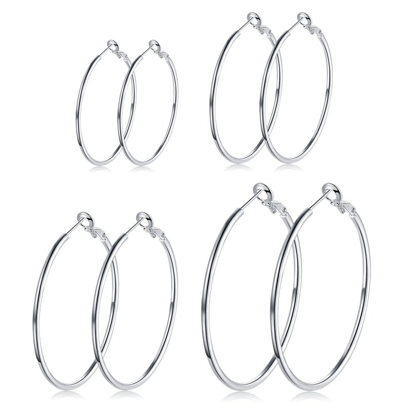 CERSLIMO 4 Pairs Silver Hoop Earrings for Women- 925 Hypoallergenic Sterling Silver Hoop Earrings Set, Big Large Minimalist Silver Hoops Gifts(30MM 40MM 50MM 60MM) - Image 1
